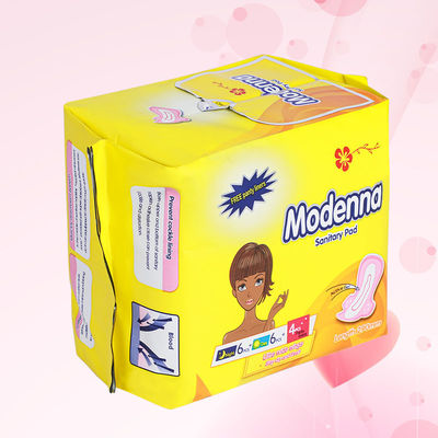 Harga yang bagus Super tebal 6+6+4 sanitary pads untuk penggunaan malam panjang China supplier brand name sanitary napkin with winged on line