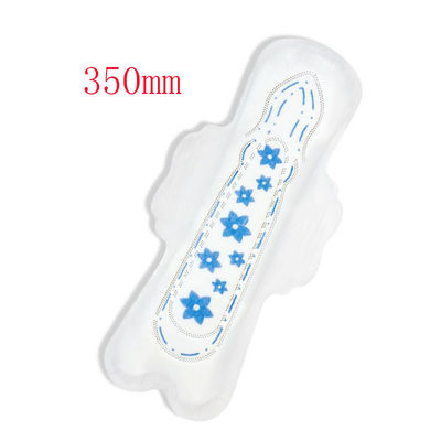Harga yang bagus Grosir Super Soft Putih Biru Chip Satu Kali pakai 350mm Pad Saniter Untuk Wanita on line